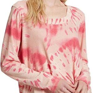 Jessica Simpson Women Large Pink Tie Dye Melinda Textured High Low Blouse Top